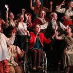 Diverse image of young performers posing on stage during a scene from Grimm Tales at MAST Mayflower Studios